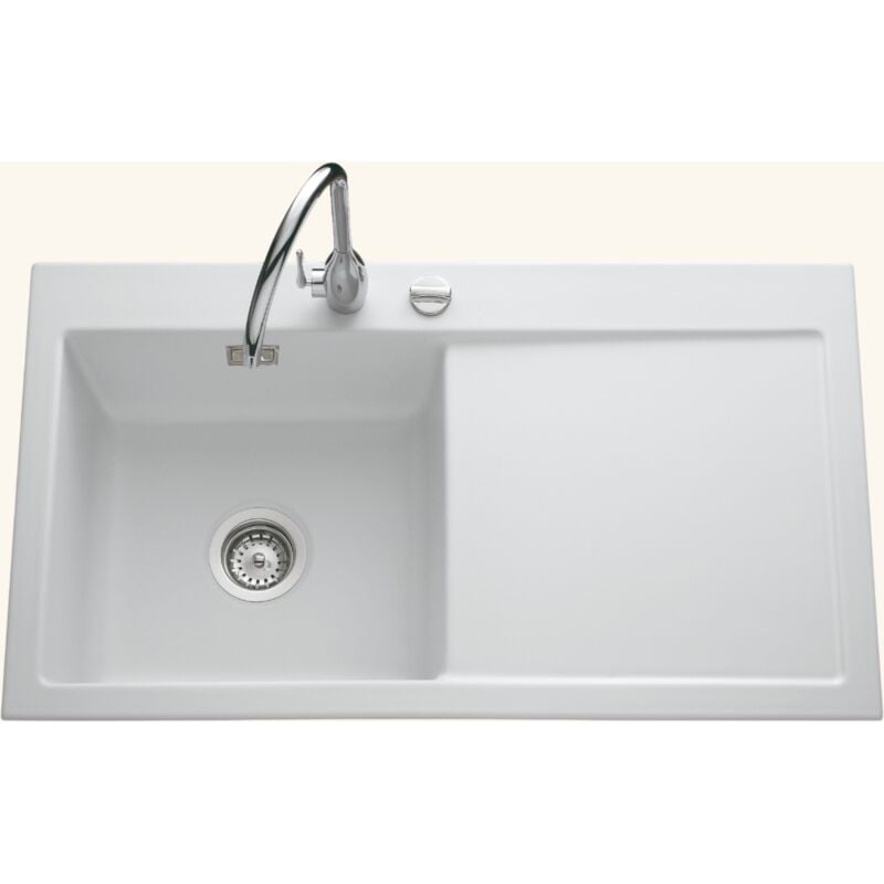 Systemceram - Evier céramique blanc mat cleya 1 grand bac - égouttoir droite