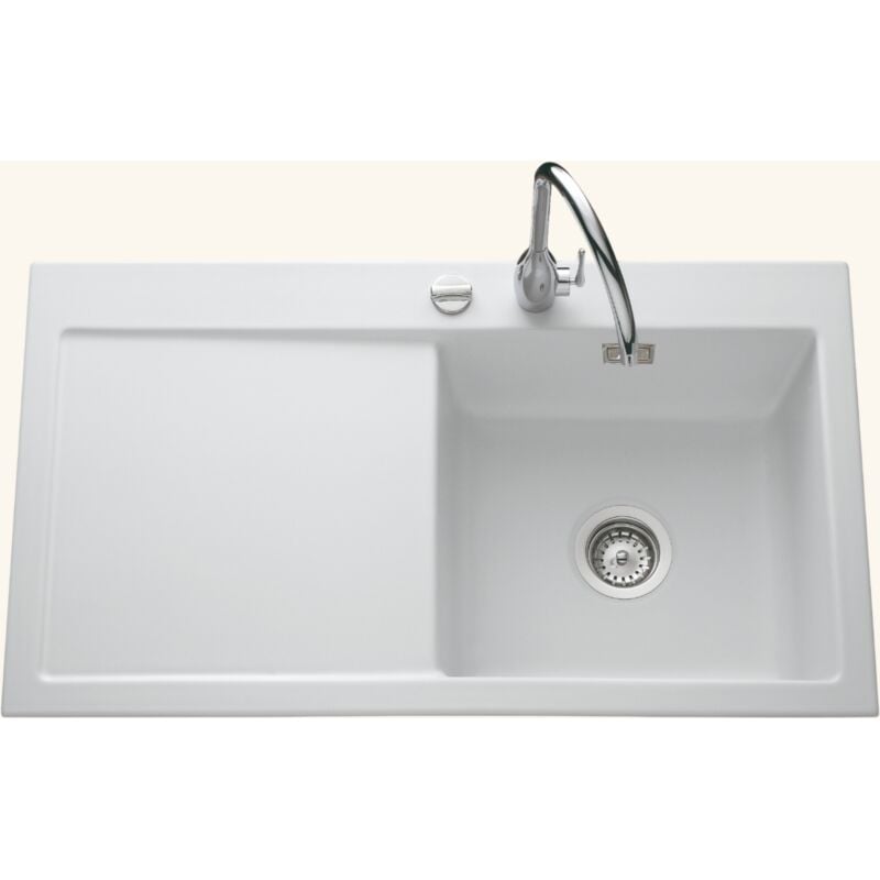 Systemceram - Evier céramique blanc mat cleya 1 grand bac - égouttoir gauche