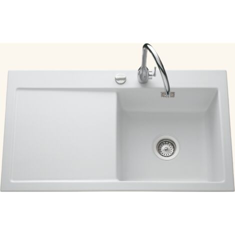 Evier céramique blanc mat Systemceram CLEYA 1 grand bac - égouttoir gauche