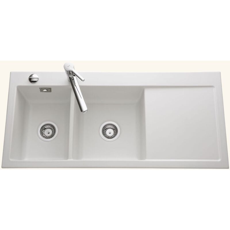 Evier céramique blanc mat Systemceram cleya 2 bacs - égouttoir droite