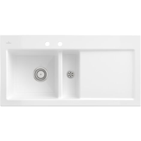 Evier céramique blanc Villeroy & Boch SUBWAY PURE 1 bac et demi - égouttoir droite