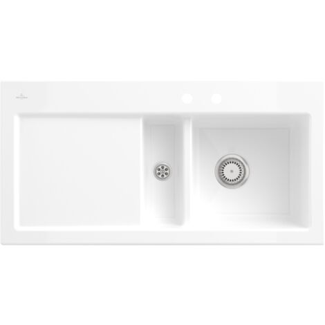 Evier céramique blanc Villeroy & Boch SUBWAY PURE 1 bac et demi - égouttoir gauche