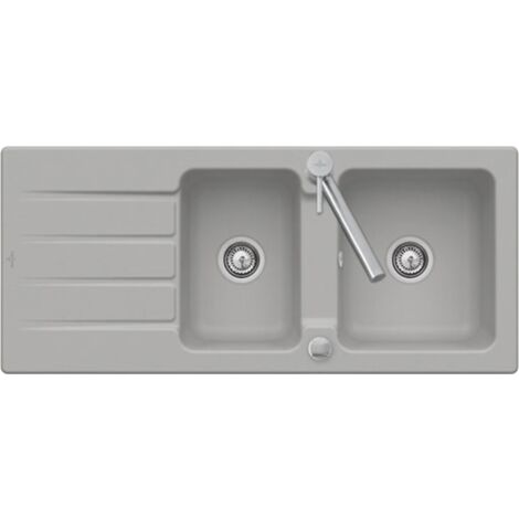 Evier céramique gris fossil Villeroy & Boch ARCHITECTURA 2 bacs 1 égouttoir