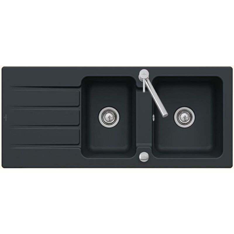 Villeroy&boch - Evier céramique noir mat ebony architectura 2 bacs 1 égouttoir