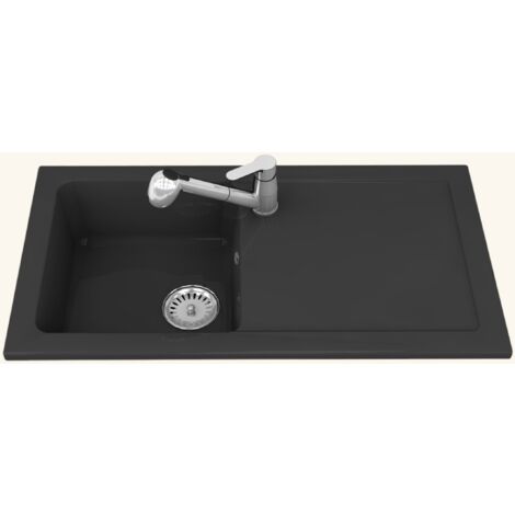 Evier céramique noir mat Ewi VICTOIRE 1 bac 1 égouttoir