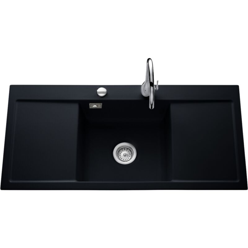 Systemceram - Evier céramique noir mat cleya 1 grand bac 2 égouttoirs