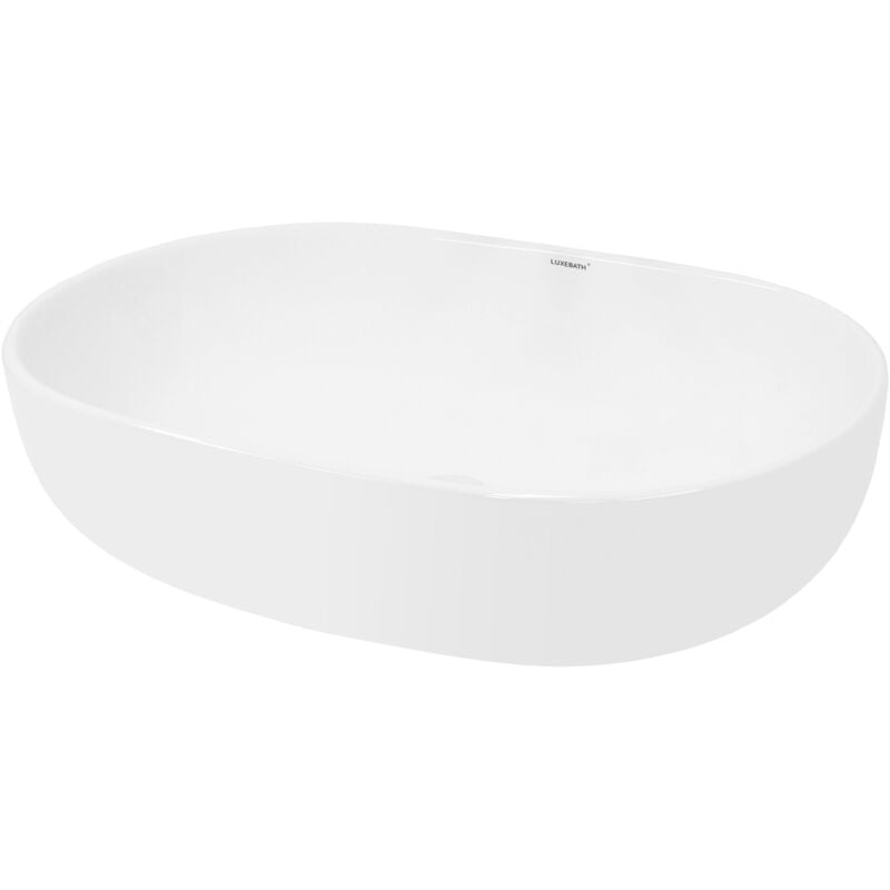 Ecd Germany Lavabo Salle de Bain - 600 x 420 x 145mm - en Céramique - Ovale - Blanc - Lave-Mains Évier - Lavabo Vasque à Poser sur Meuble - Design