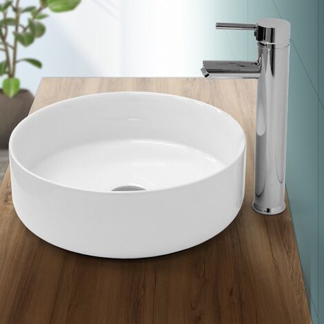 Évier céramique vasque a poser ronde moderne lave-mains salle de bain Ø 355 mm
