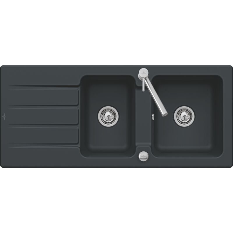 Villeroy&boch - Evier céramique architectura noir mat 2 bacs 1 égouttoir