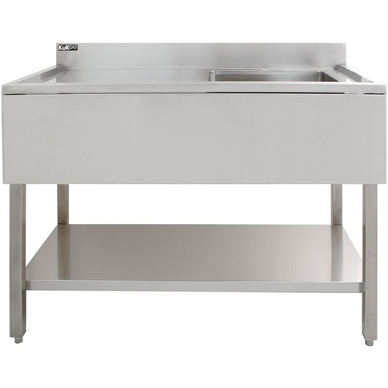 Kukoo - Evier Commercial en Inox à 1 Cuve Avec Egouttoir à Gauche - 120 x 60 x 105 cm - Parfait pour Restaurant, Cantine, Plonge, Bar, Café, Cuisine