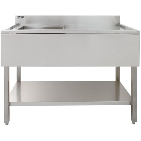 Evier Commercial en Inox à 1 Cuve Avec Egouttoir à Droite - 120 x 60 x 105 cm - Parfait pour Restaurant, Cantine, Plonge, Bar, Café, Cuisine Commerciale [Bouchons INCLUS]