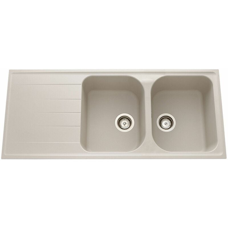 Schock - Evier Cristalite à encastrer 2 bacs, 1 égouttoir viola - Aspect métallisé - Couleur : everest (crème)