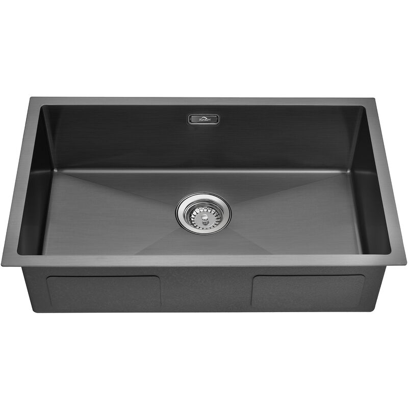 Vier Cuisine 70x44x19CM Évier 1 Bac en Acier Inox 304 Évier sous plan avec Trop Plein et Ensemble de Drainage, Pour meuble de 80cm, Noir - Auralum
