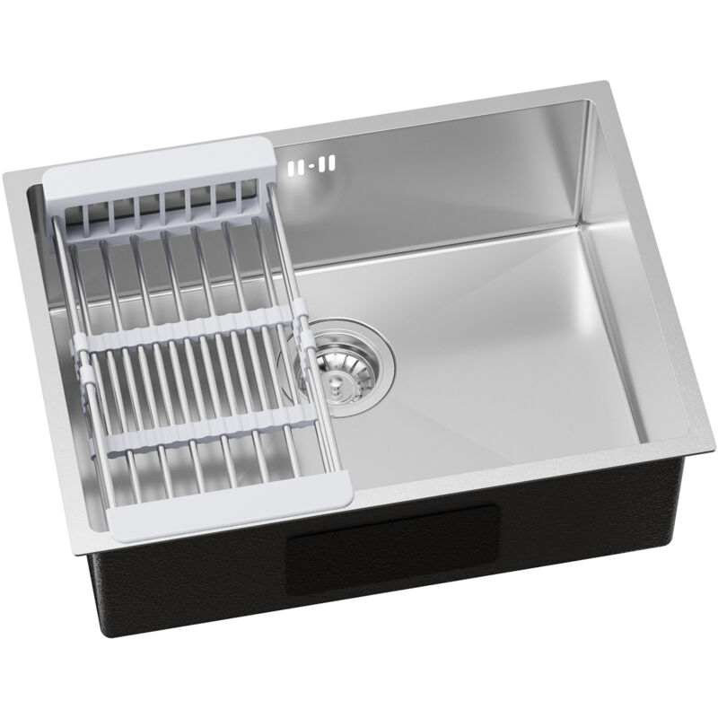 Auralum Max - vier Cuisine 1 Bac 60x44x20CM Évier sous plan Argent avec Égouttoir panier et Ensemble de Drainage