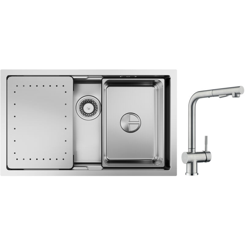 Cecipa - vier Cuisine 1 Bac 70×44×21CM Évier à Encastrer Inox Brossé avec Egouttoir et Vasque + Mitigeur Cuisine Brossé avec Douchette Robinet