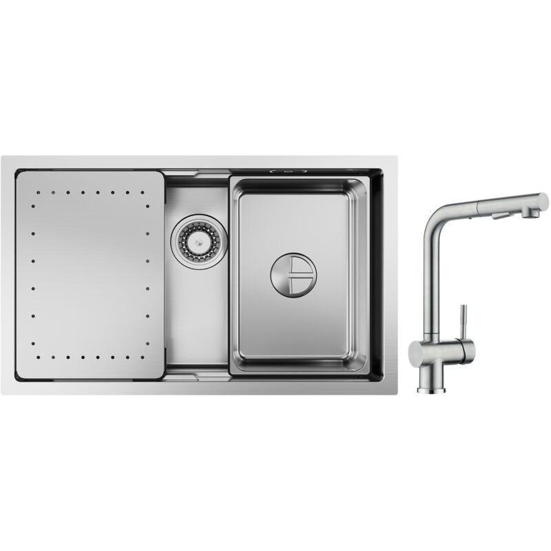 Cecipa - vier Cuisine 1 Bac 70×44×21CM Évier à Encastrer Inox Brossé avec Egouttoir et Vasque + Mitigeur Cuisine Brossé avec Douchette Robinet