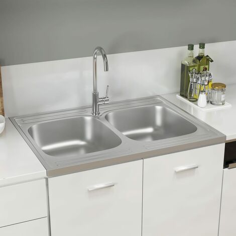 Evier cuisine - à double lavabo - Bac Vasque pour cuisine - Argenté 800x600x155 mm Inox Chic-429160
