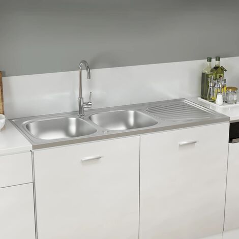 Évier Cuisine à double lavabo - Cuve de cuisine Argenté 1200x600x155 mm Inox BV968656 - BonneVie