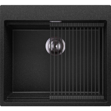 Evier Cuisine en Granit Noir, 90 x 50 cm, Lavabo 1,5 bac + Kit de Vidage,  Évier à Encastrer de Primagran ❘ Bricoman