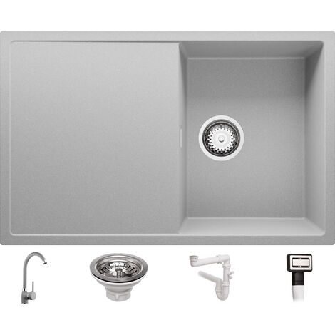 Evier Cuisine en Granit 78 x 50 cm, Lavabo 1 bac + Robinet 5000 + Kit de Vidage, Évier à Encastrer Ibiza 780 de Primagran