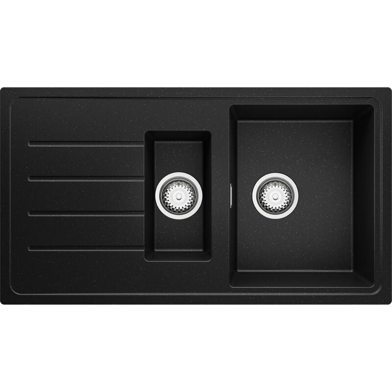 Evier Cuisine en Granit 90 x 50 cm Lavabo 1,5 bac + Siphon Classique, Évier à Encastrer de Primagran Noir Metallic - black#multicolour