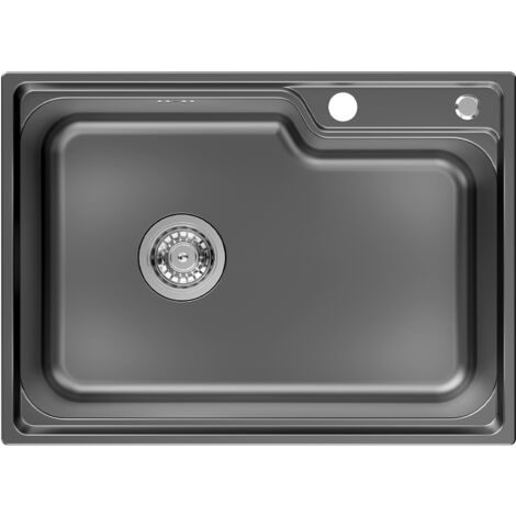 Évier Cuisine en Inox Évier 1 Bac 62x45x21CM avec Système de Drainage, Convient pour Table de 60 cm ou plus, Gris-noir