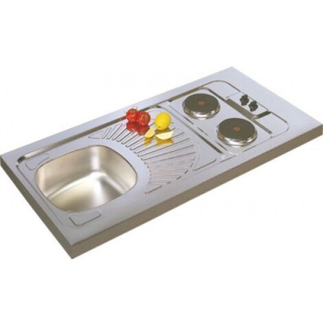Evier cuisinette en inox 1 cuve 2 plaques électriques Moderna CPAE100A02