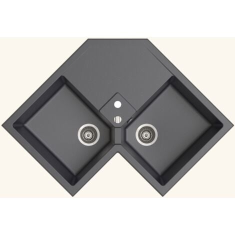 Evier d'angle granit gris Kümbad VOZ 2 bacs