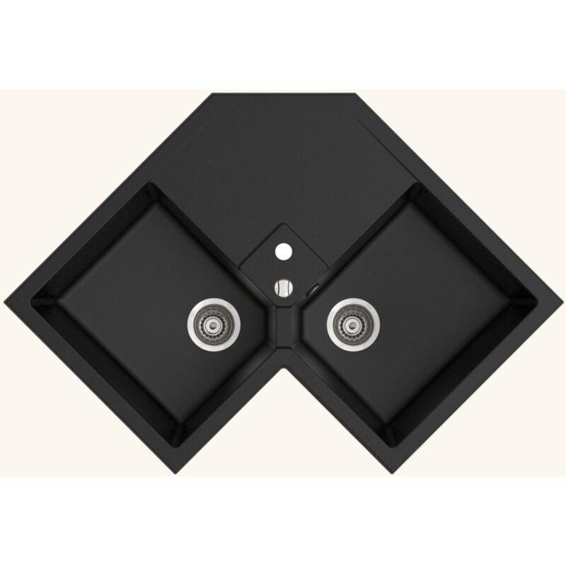Kümbad - Evier d'angle granit noir voz 2 bacs - Noir