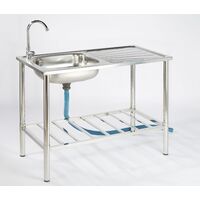 Évier de camping en inox avec robinet et tuyau d'évacuation 100 x 50,5 x 106 cm