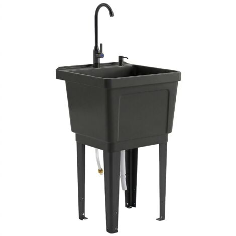 Évier de camping portable avec robinet et distributeur de savon, noir-AquaForge