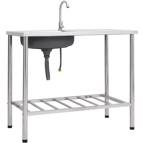 Évier de camping Seul lavabo,Évier à Main Portable Jardin avec robinet Acier inoxydable -97629