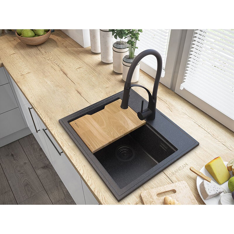 Granitan - vier de cuisine 1 bac en granit foxal mono-chambre sans égouttoir avec plateau dédié