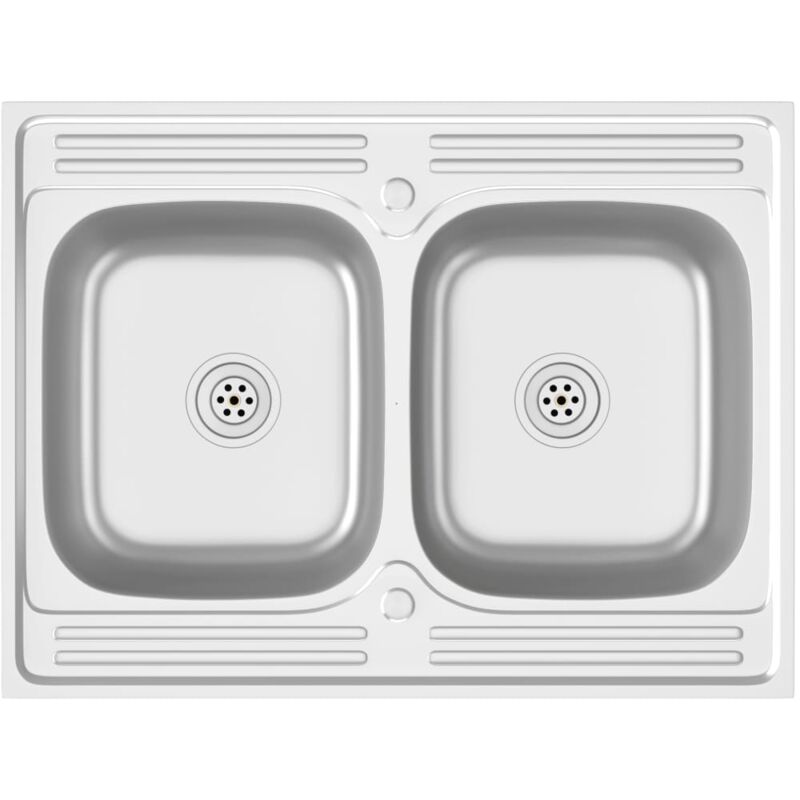 Évier de cuisine à double lavabo 800x600x155 mm inox argenté