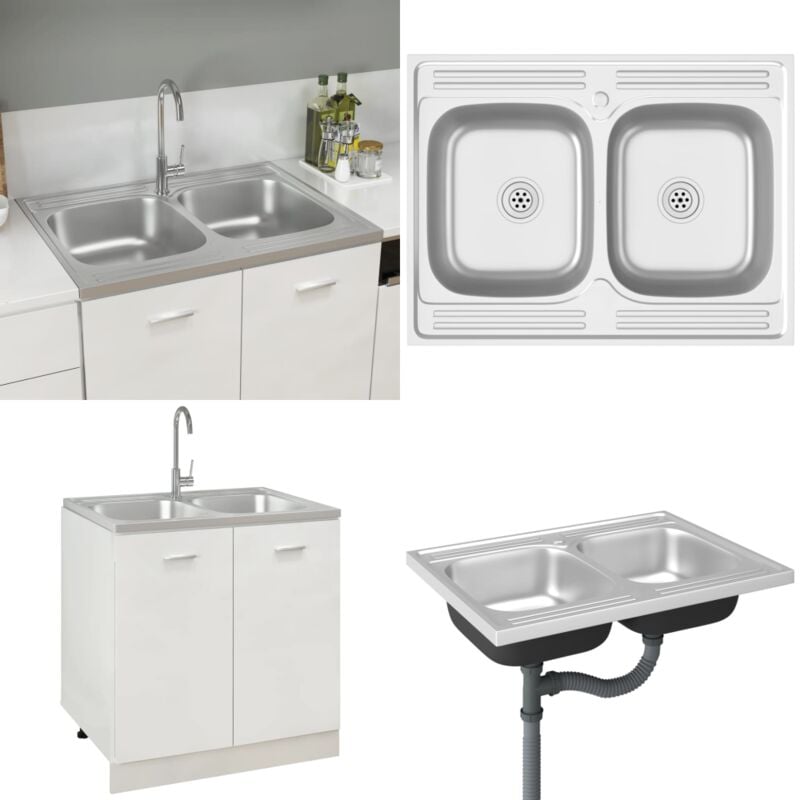 Vier de cuisine à double lavabo argenté 800x600x155 mm inox - évier de cuisine - éviers de cuisine - Home & Living - Argent