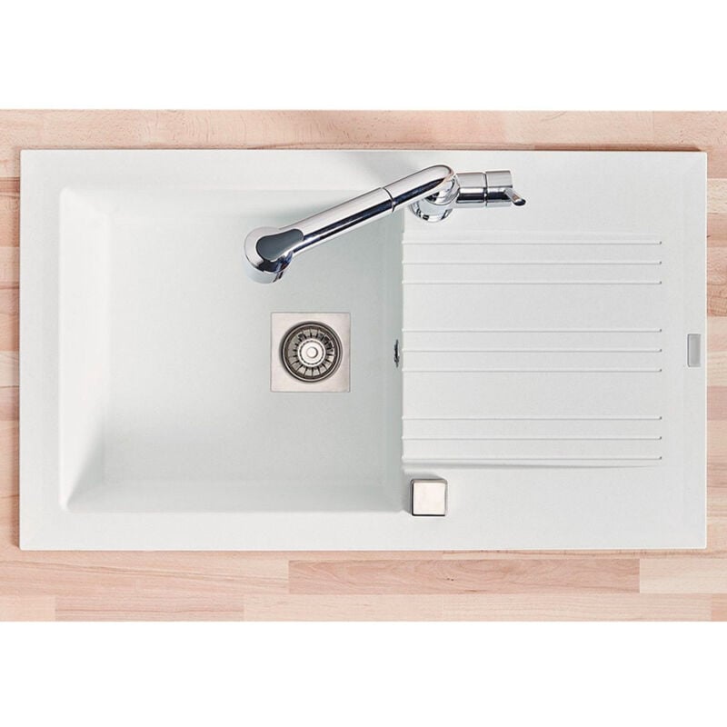 Pro Et Discount - Evier de cuisine à encaster 1 cuve bac en résine minérale Blanc 86 x 50 cm