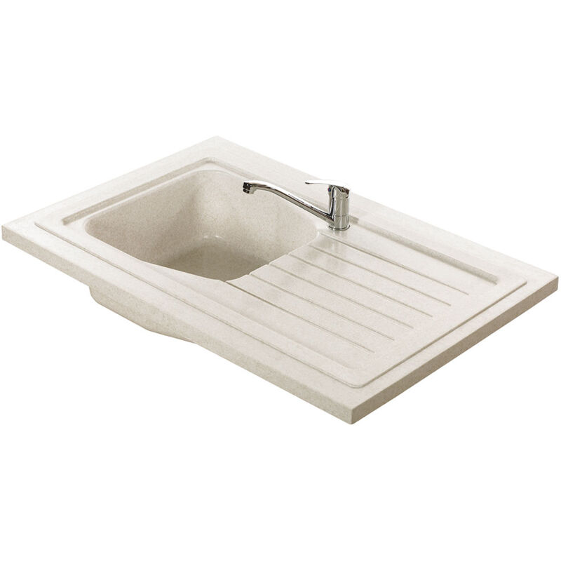 Pro Et Discount - vier de cuisine à encastrer 1 cuve avec égouttoir bac en résine minérale sable moucheté 90 x 60 cm