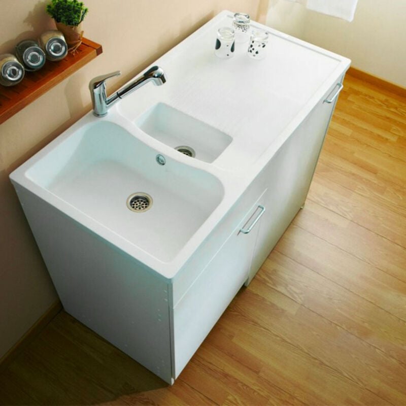Pro Et Discount - vier de cuisine à encastrer 2 cuves avec égouttoir bacs en résine minérale blanc 120 x 60 cm