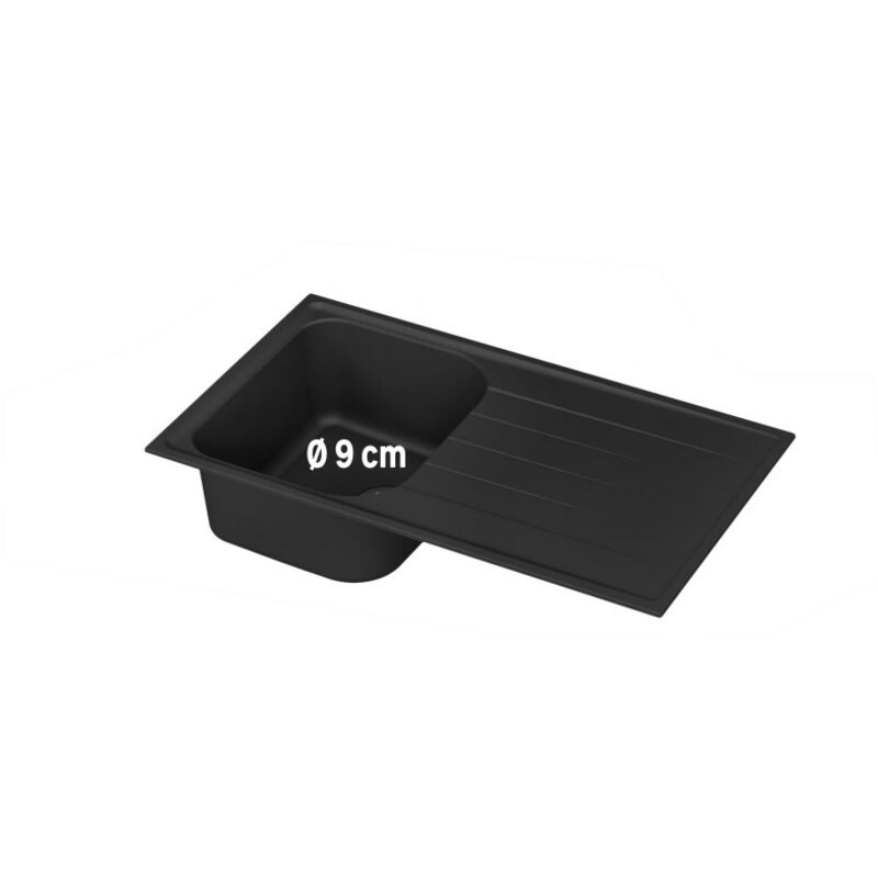 Évier de Cuisine à Encastrer DELINIA Elbe 1 Bac avec Égouttoir Quartz et Résine Noir - 82314094