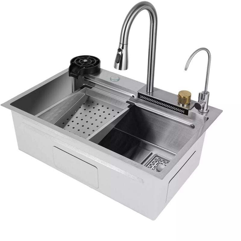 Évier de cuisine à encastrer, évier de bar en cascade, évier en acier inoxydable, ensemble D'évier domestique, évier intégré avec robinet amovible,
