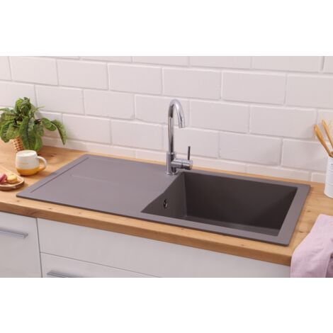 Évier de cuisine à encastrer Évier Granit Mineralite 100 x 50 cm Gris Respekta