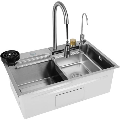 Évier de cuisine à simple bol en acier inoxydable avec robinet amovible Raindance Cascade Évier encastrable en acier inoxydable avec lave-tasses
