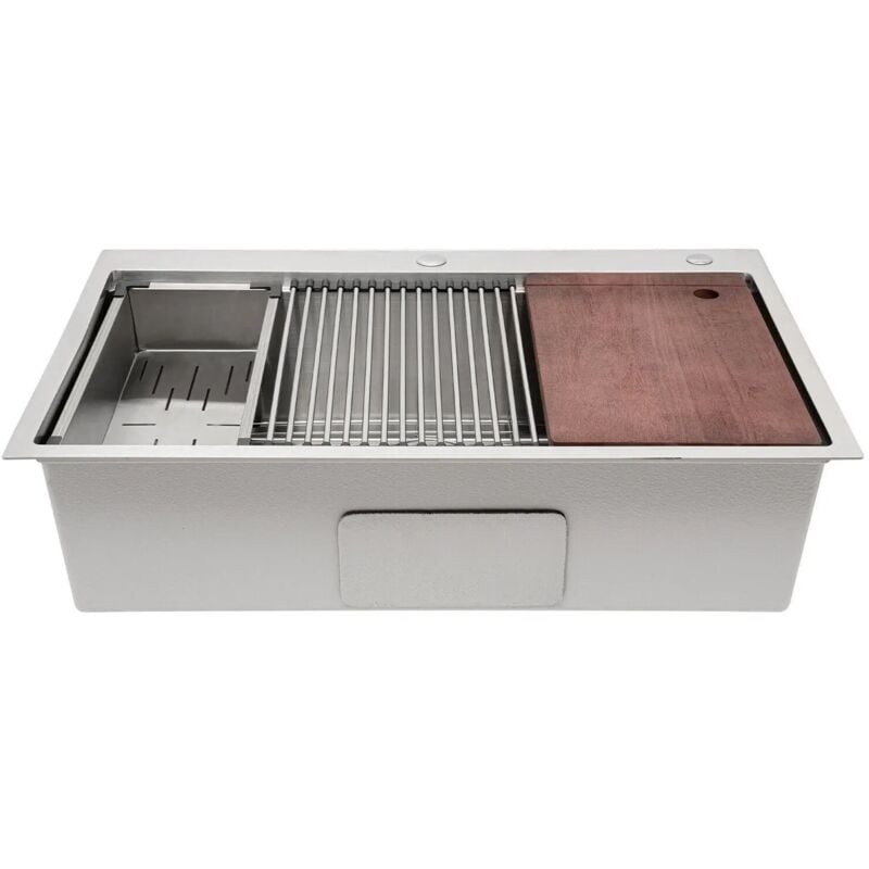 Gojoy - vier de cuisine à simple bol, Évier en acier inoxydable, kit d'évier domestique, avec planche à découper et accessoires, évier encastré (33 x