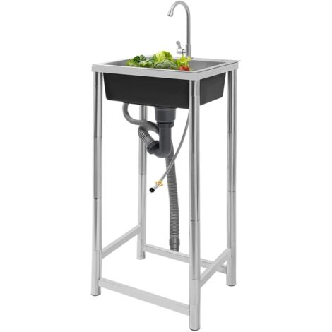 Évier de cuisine antidérapant avec robinet, en acier inoxydable durable, portable et indépendant.