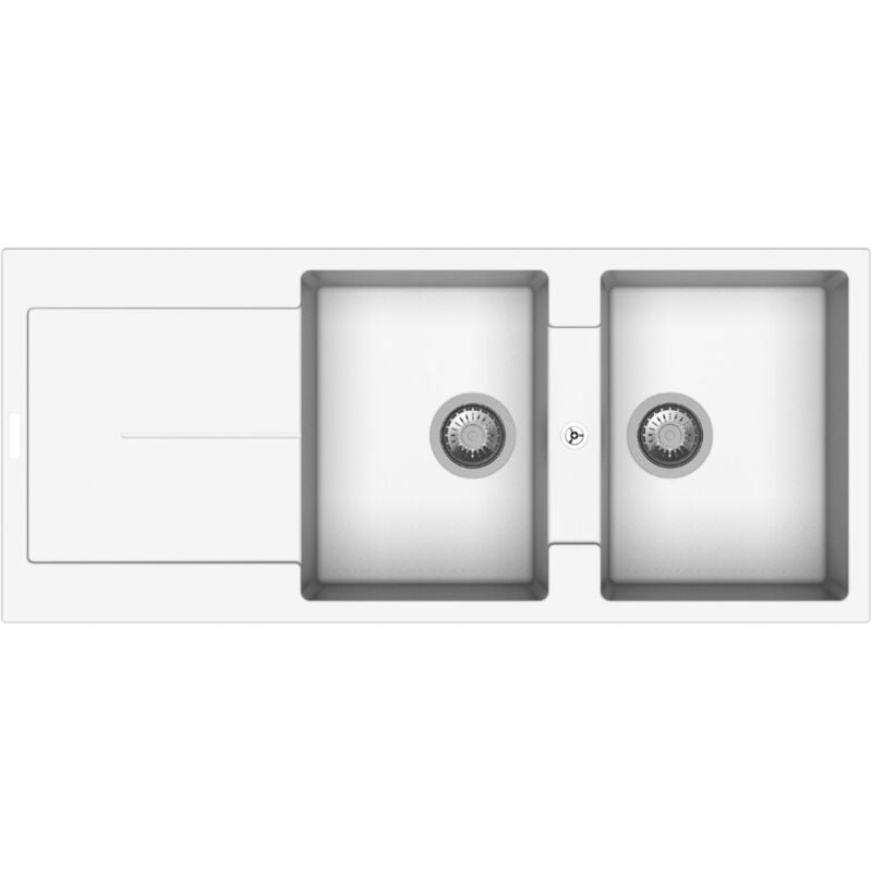 Samet - Evier de cuisine avec 2 cuves et égouttoir blanc 116x50 cm - Enigma
