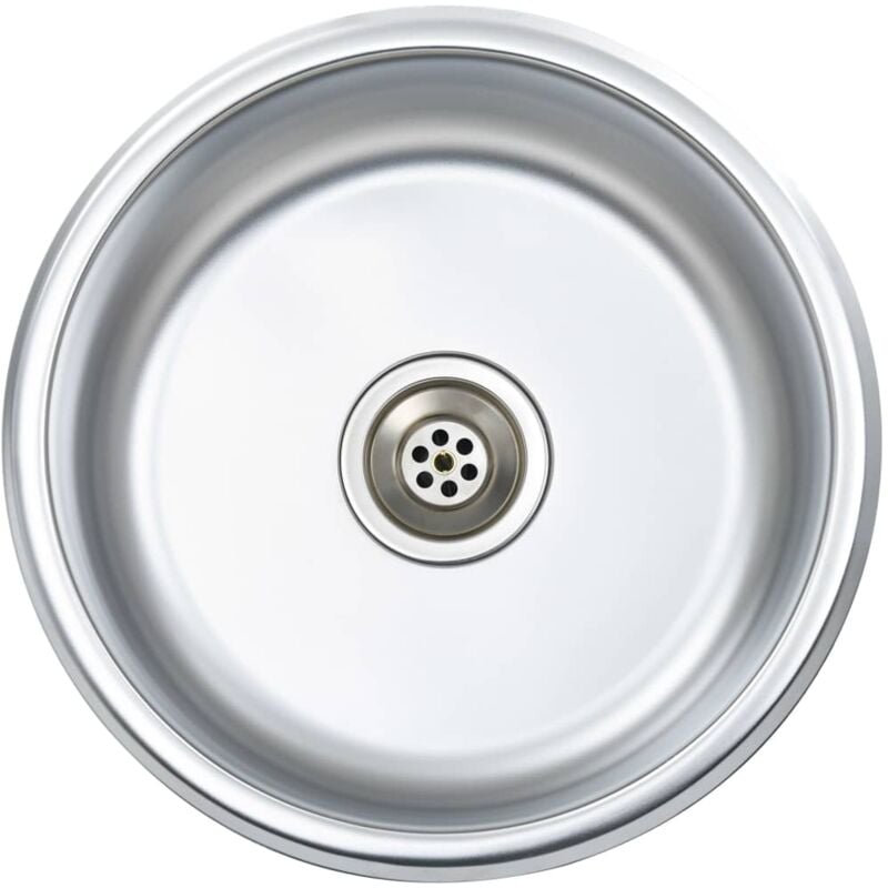 Helloshop26 - Evier de cuisine avec crépine et piège evier encastré évier rond surface anti-rayure maison intérieur durable acier inoxydable