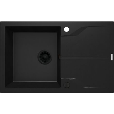 Évier de cuisine avec égouttoir 78 x 49 cm en granit noir mat Deante Andante ZQNN113 Noir mat