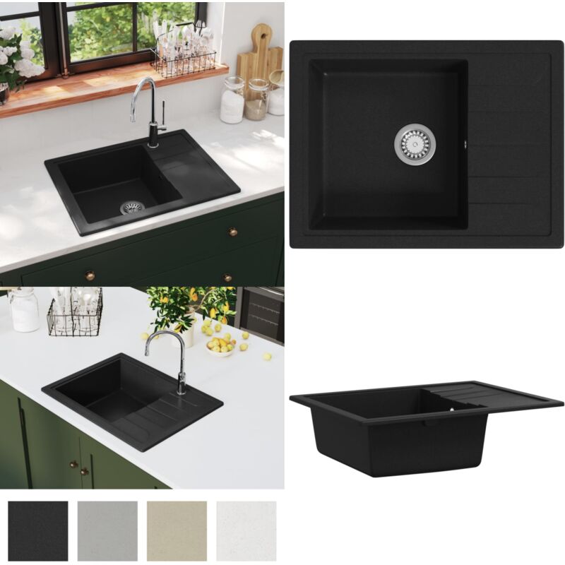 Vidaxl - vier de cuisine avec trou de trop-plein ovale Noir Granit - évier de cuisine - éviers de cuisine - Home & Living - Noir