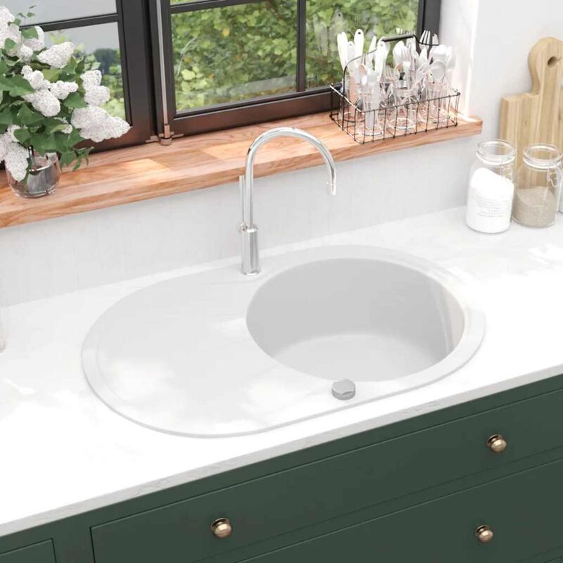 Evier de cuisine, Bac à laver-Vasque lavabo pour cuisine granit seul lavabo ovale blanc pwfn49525 design in