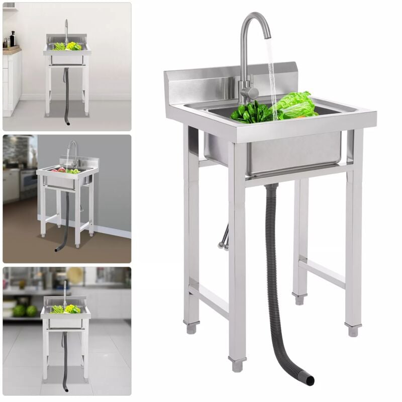 Gojoy - vier de cuisine bassin unique avec robinet à 360° en acier inoxydable évier de cuisine évier de cuisine avec tuyau de drainage 50 50 90cm